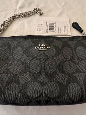 Coach Black Signature Wristlet with Chain Strap